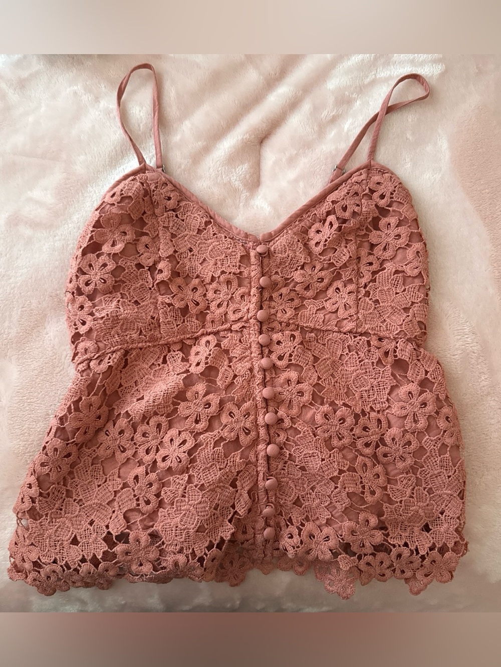Lace Crochet Spaghetti Strap Tank Top - Dusty Rose